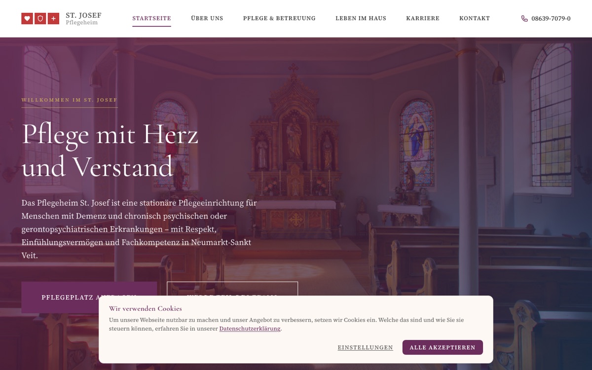 Screenshot der Website pflegeheimstjosef.de